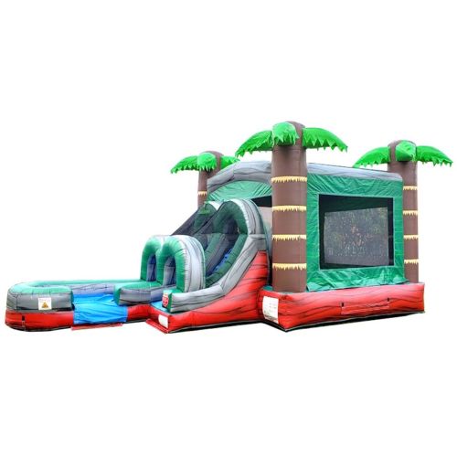 Inflatable Water Bounce House with Slide, Red Marble