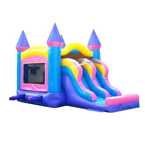 Inflatable Bounce House with Double Lane Slide, Pink