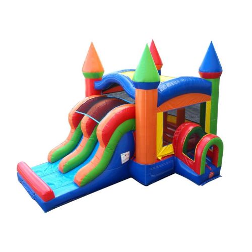 Inflatable Bounce House with Double Lane Slide, Rainbow