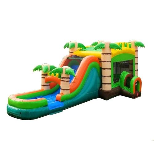 Mega Inflatable Water Bounce House with Slide, Tropical