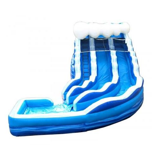 19' Double Lane Curved Inflatable Water Slide, Blue Wave Marble